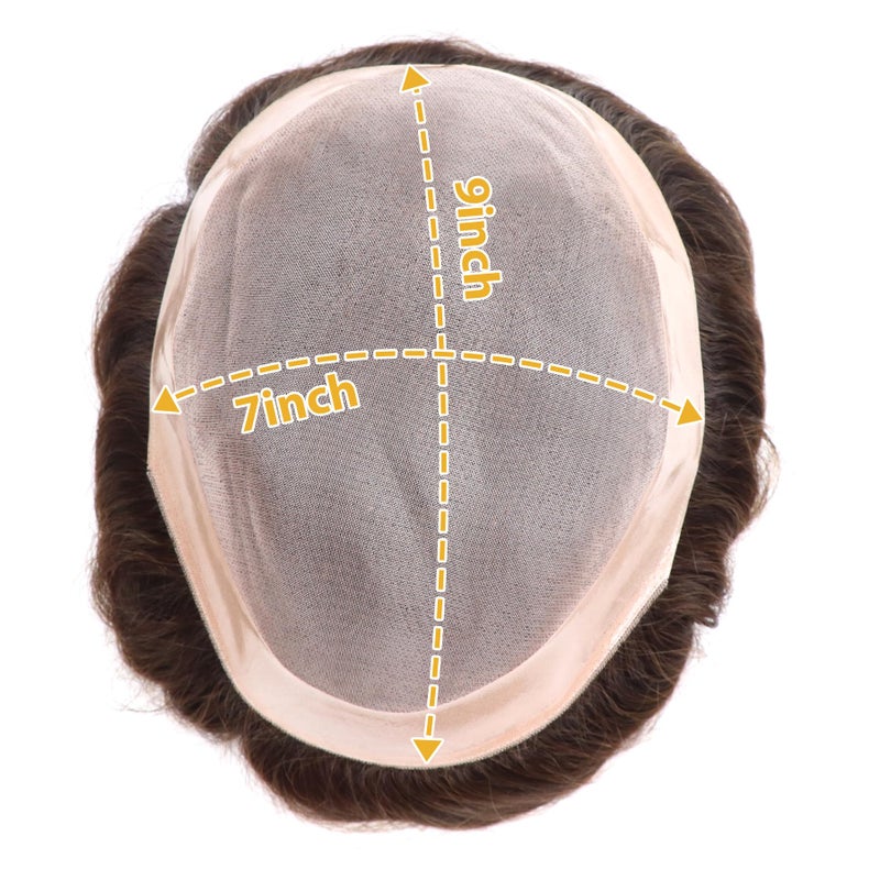 lumeng Mens Piece Replacement Unit Real Mono Lace Brown Color 4# Toupee Human Hair 7x9 Inch 6 Inch Length System Human Hair Toupee for Men Durable Base For Thinning European Hair Units Patch - Image 4